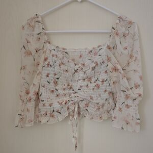 Floral Smocked Blouse - Cream and Pink
